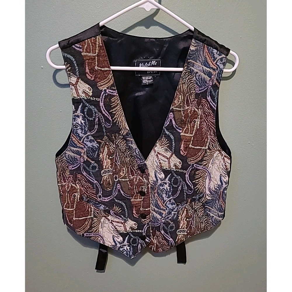 Vintage KATCH ME WEST Colorful Tapestry‎ Western Horse Vest Womens Large